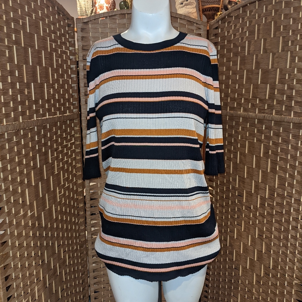 Lafayette 148 Striped Silk Blend Top Size Medium - Picture 1 of 8